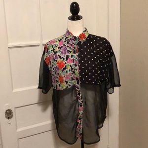 Vintage Sheer, Floral, and Polka Dot Button Down
